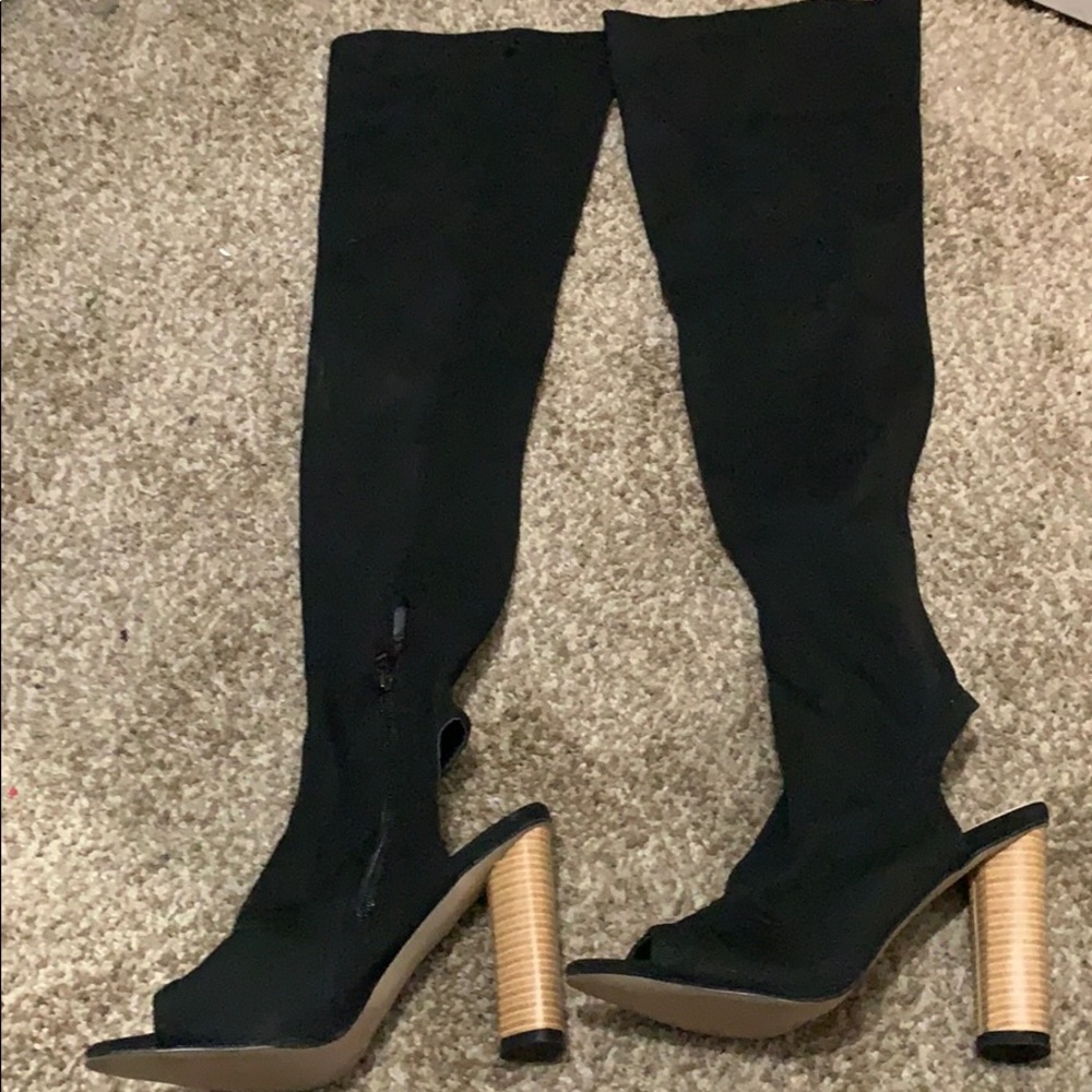 Knee high open toe open heel boots